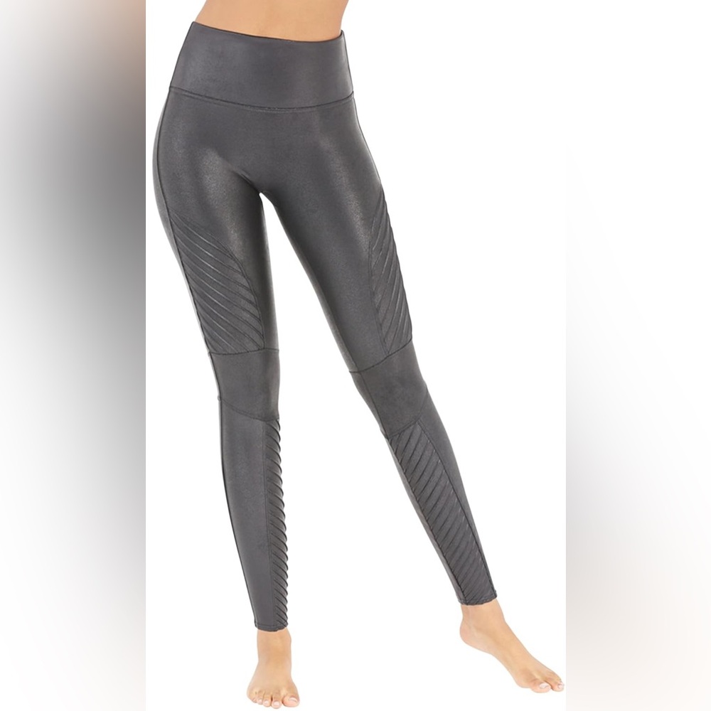 Spanx Black Faux Leather Moto Leggings Tummy Control Size M
